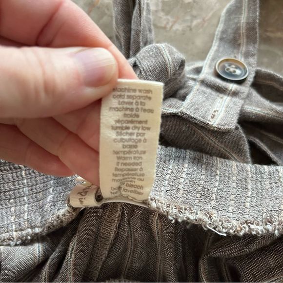 JAPNA Khaki Stripe Linen Romper Jumpsuit Boho Kawaii Bow Back Overall Pant Tie S - Picture 9 of 14